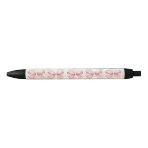 Stylo Noir Nom personnalisé En vichy & Bow rose doux