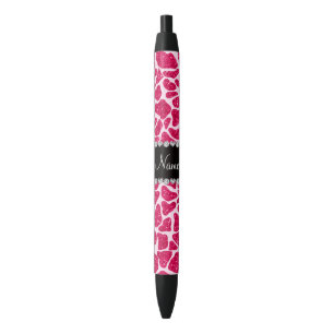 Stylo Noir Nom personnalisé girafe parties scintillant rose