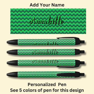 Stylo Noir Nom personnalisé, Green Chevron Zig Zag