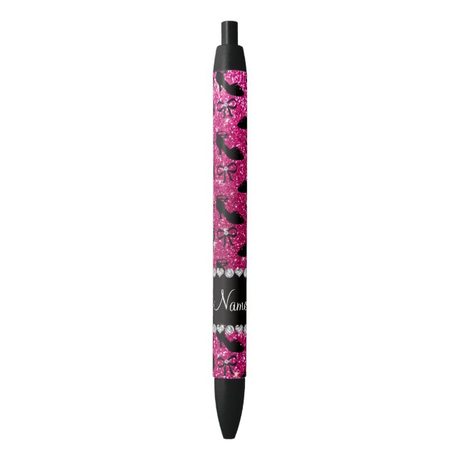 Stylo Noir Nom personnalisé hot rose parties scintillant fant (devant Vertical)