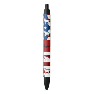Stylo Noir Nom personnalisé licorne patriotique