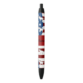 Stylo Noir Nom personnalisé licorne patriotique