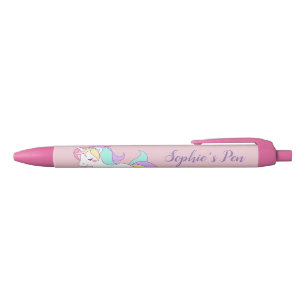 Stylo Noir Nom Personnalisé "Little Dreamer" Cute Unicorn Ros