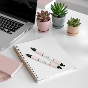Stylo Noir Nom personnalisé Marbre Rose Gold Rose