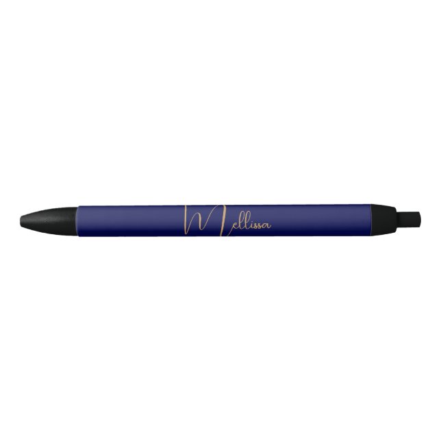 Stylo Noir Nom personnalisé minimaliste bleu  (Devant)