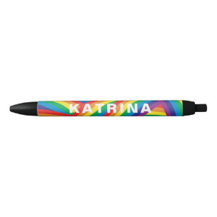 Stylo Noir Nom personnalisé Motif arc-en-ciel coloré