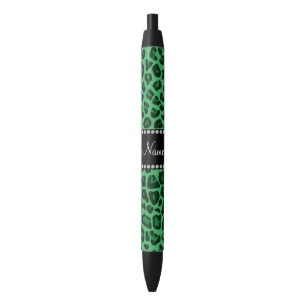 Stylo Noir Nom personnalisé motif léopard vert