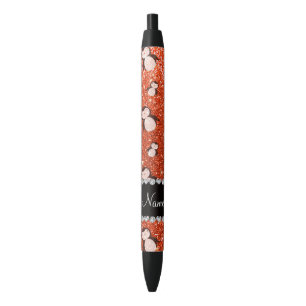 Stylo Noir Nom personnalisé neon orange pingouins de parties