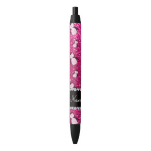Stylo Noir Nom personnalisé neon pingouins de parties scintil