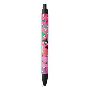 Stylo Noir Nom personnalisé orque arc-en-ciel rose