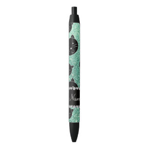 Stylo Noir Nom personnalisé parties scintillant verte de mer