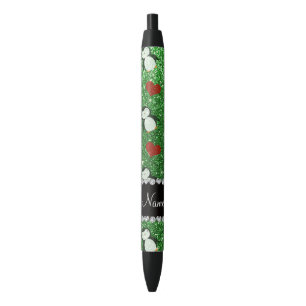 Stylo Noir Nom personnalisé parties scintillant verte pingoui