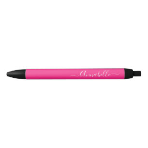 Stylo Noir Nom personnalisé rose chaud