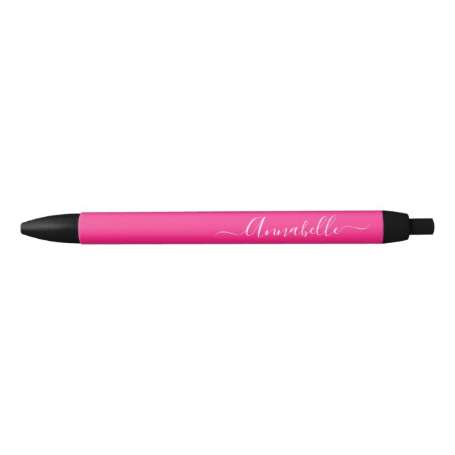 Stylo Noir Nom personnalisé rose chaud (Devant)