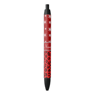 Stylo Noir Nom personnalisé rouge léopard rouge flocons de ne