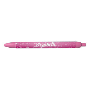 Stylo Noir Nom personnalisé Texte mignon Joli rose romantique