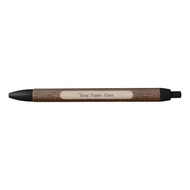 Stylo Noir Nom personnalisé Texture d'écorce d'arbre rustique (Devant)