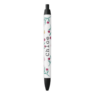 Stylo Noir Nom personnalisé Whimsical Cute Spring Floral