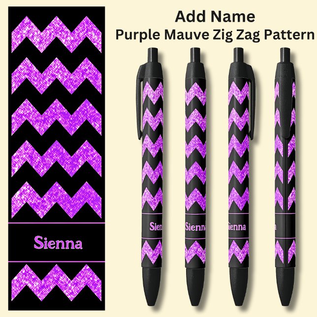 Stylo Noir Nom Purple Mauve Zig Zag sur Noir (Créateur téléchargé)