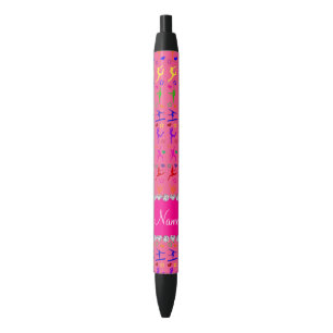 Stylo Noir Nom rose arc-en-ciel gymnastique coeurs étoiles