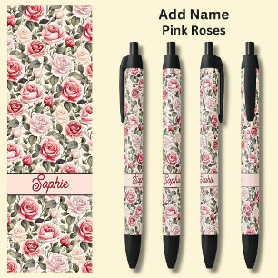 Stylo Noir Nom Roses roses sur rose