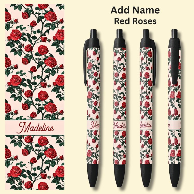 Stylo Noir Nom Roses rouges en rose (Créateur téléchargé)