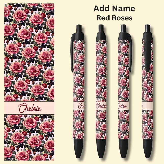 Stylo Noir Nom Roses rouges en rose (Créateur téléchargé)