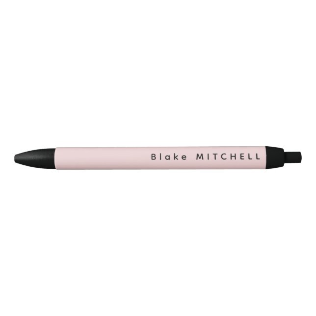 Stylo Noir Nom simple de monogramme rose pâle unique (Devant)