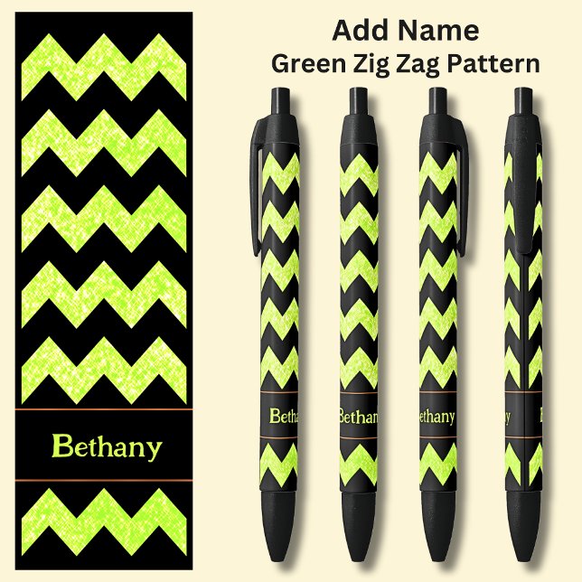 Stylo Noir Nom vert clair Zig Zag sur noir (Créateur téléchargé)