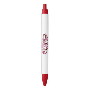 Stylo Noir Notes de clef musicale en treble avec des fleurs S