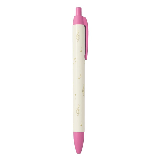 Stylo Noir Notes de musique pailletées or (Bas (Vertical))