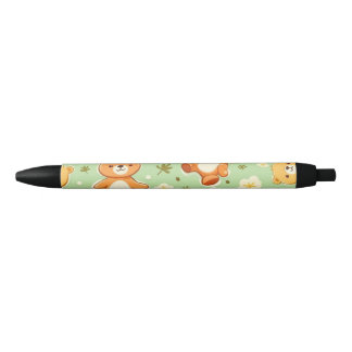 Stylo Noir Nounours oursons en peluche et motif de feuilles v