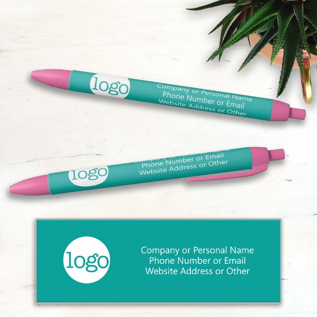 Stylo Noir Office Business Logo & Text CAN EDIT AQUA - (Créateur téléchargé)