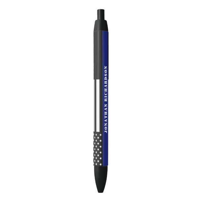 Stylo Noir Officier De Police De Ligne Bleue Mince Départemen (devant Vertical)