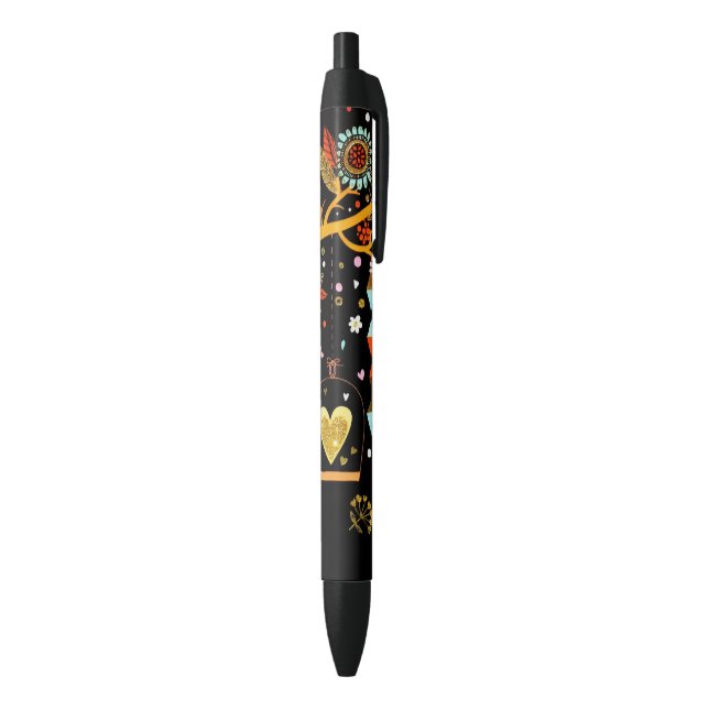 Stylo Noir Oiseau d'or de printemps en fleurs dans l'amour (Bas (Vertical))
