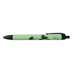 Stylo Noir Oiseaux mignons (arrière - plan vert)