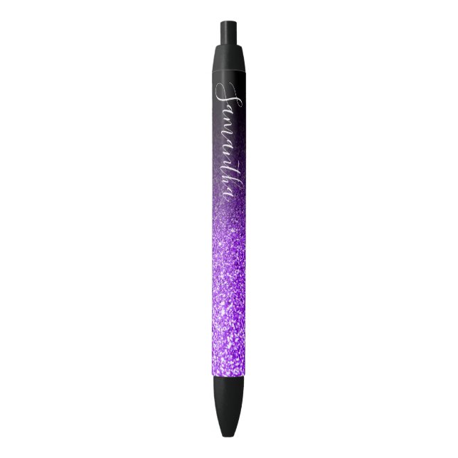 Stylo Noir Ombre noir personnalisé avec faux paillettes viole (devant Vertical)