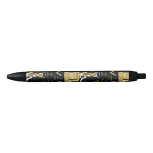 Stylo Noir Or égyptien et blanc de dieux sur le verre foncé
