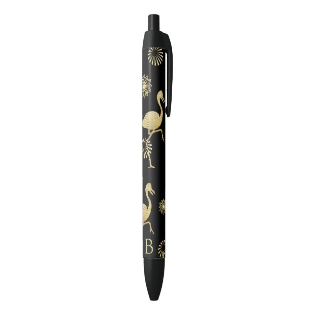 Stylo Noir Or élégant et monogramme noir d'art de Flamant (Bas (Vertical))