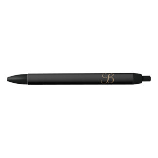 Stylo Noir Or noir Nom et monogramme personnalisés