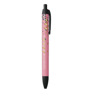 Stylo Noir Or rose confettis noir