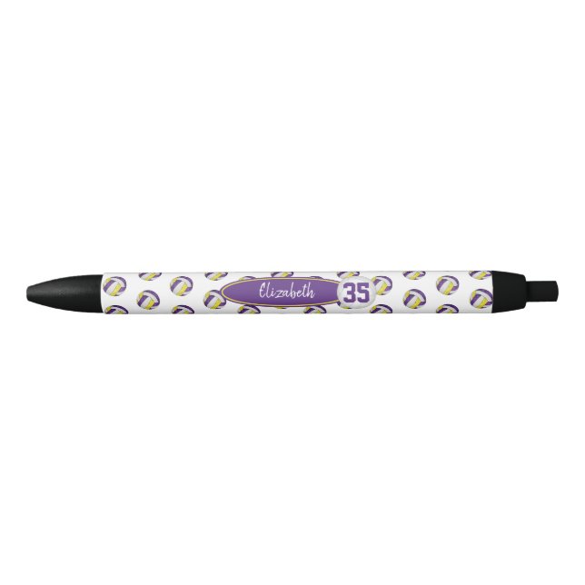 Stylo Noir or violet girly nom personnalisé volleyballs motif (Devant)
