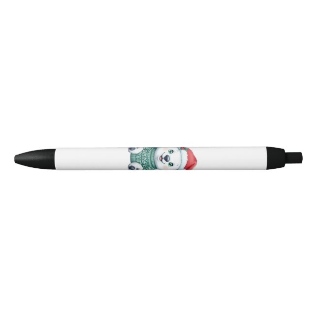 Stylo Noir Ours polaire de Noël mignon en pull festif (Devant)
