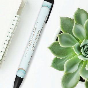 Stylo Noir Pailleté Or Élégant Agate Marbre Bleu Moderne Chic