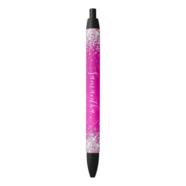 Stylo Noir Paillettes Argentées Brillantes Rose Chaud Ombré F (devant Vertical)