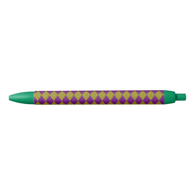 Stylo Noir Paillettes diamantées violettes et or (Devant)