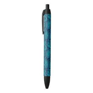 Stylo Noir Paisley motif bleu élégant