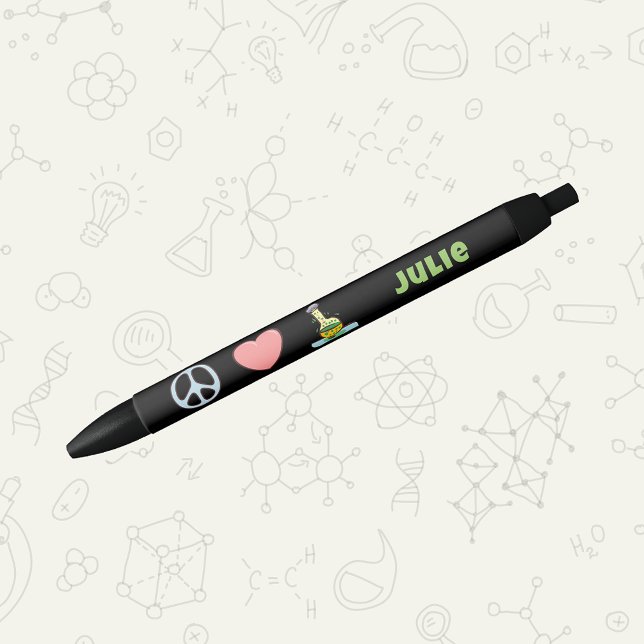 Stylo Noir Paix Amour et Science avec Nom (Créateur téléchargé)