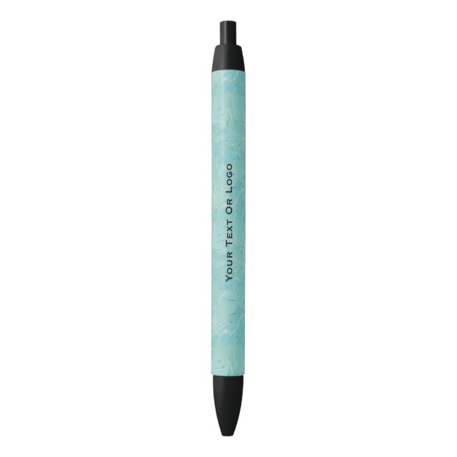 Stylo Noir Palme tropicale bleu clair motif feuille (devant Vertical)