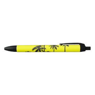 Stylo Noir Palmiers jaunes d'été coloré et tropicaux au néon